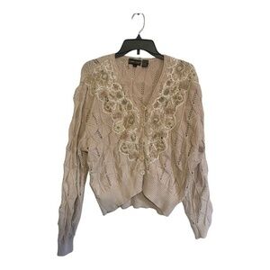 Jeanne Pierre Womens Cardigan Embroidered Button up Light  Pink Size Large